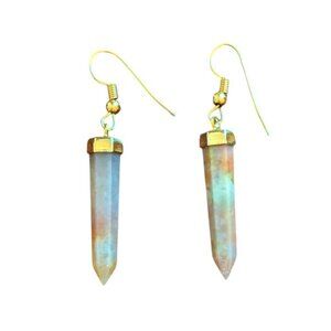 Quartz Crystal Earrings Fairycore‎ Boho Dangle Polished Multicolor Pointed Gold